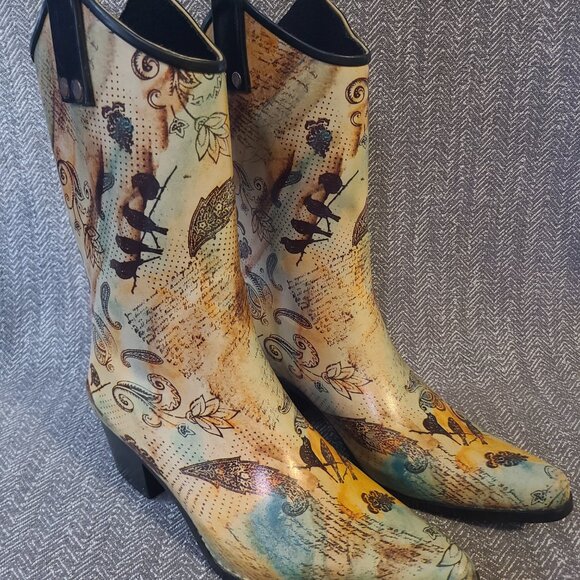 RainBops by Bee Hive Cowboy boot style rain boots size 9 women's - Picture 2 of 10
